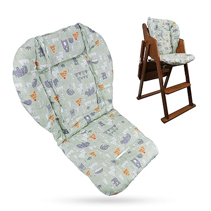 Longwuny High Chair Cushion, High Chair Cover Padhigh Chair Pad Cover, Soft and Comfortable, Light and Breathable, Make The Baby Sit More Comfortable (Green Forest Animal Pattern)