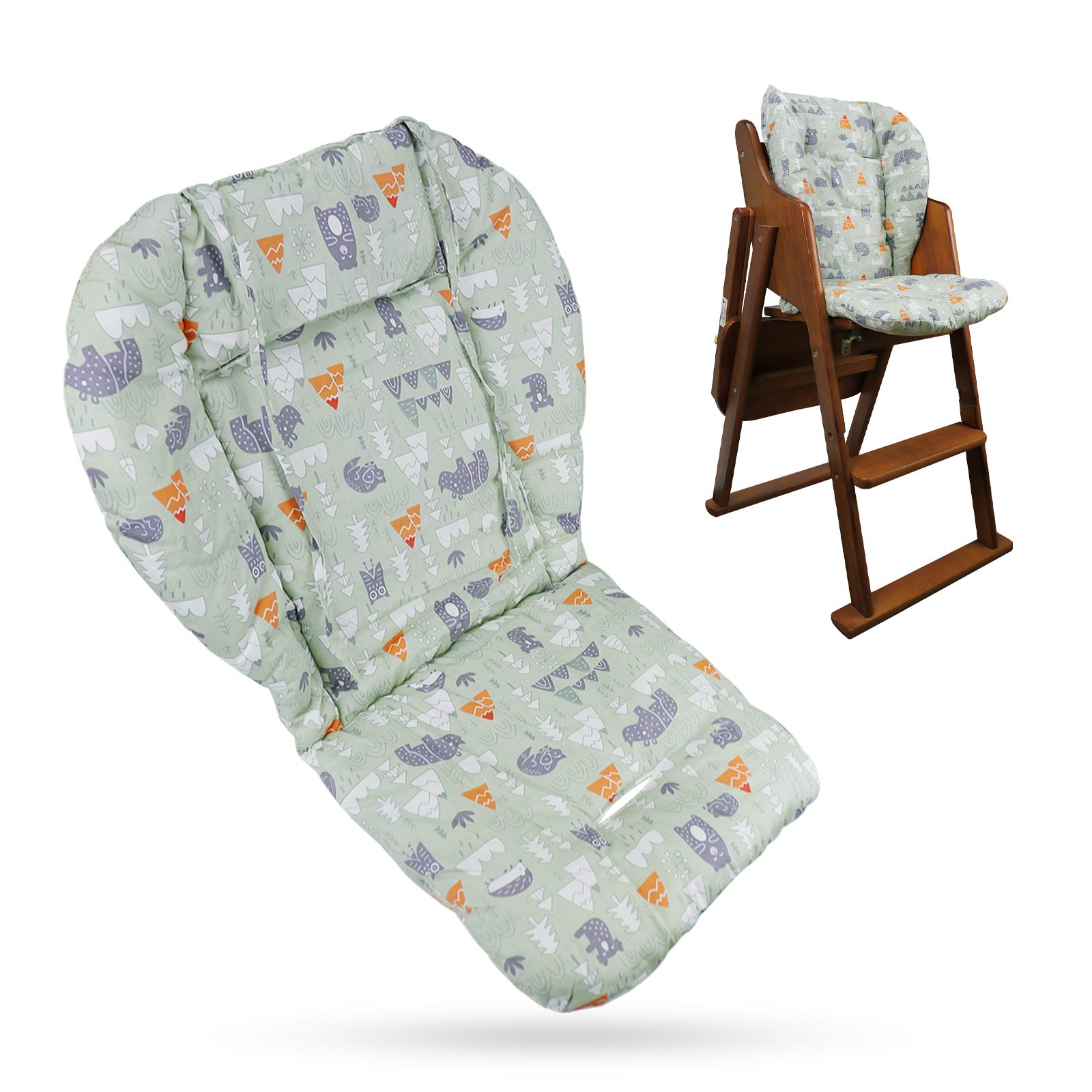 Longwuny High Chair Cushion, High Chair Cover Padhigh Chair Pad Cover, Soft and Comfortable, Light and Breathable, Make The Baby Sit More Comfortable (Green Forest Animal Pattern)