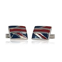 Red & Blue Enamel Cufflinks Reminiscent of Union Jack British Flag with Presentation Box