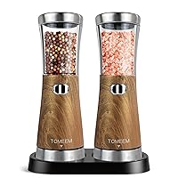 Electric Salt and Pepper Grinder Set, Large 4.5oz Capacity, Stainless Steel & Wood Design with Adjustable Coarseness and LED Light, USB Rechargeable, Salt and Pepper Grinder Set Includes Base Holder
