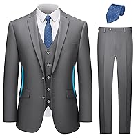 LUPURTY Suits for Men, 3 Piece Men's Suit Slim Fit, Solid Jacket Vest Pants with Tie,Men Suits Tuxedo Set,Suit Men