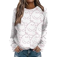 Womens Easter Shirts Fashion 2024 Cute Easter Eggs Bunny Print Tops Loose Fitted Long Sleeve Crewneck Pullover Sweatshirts