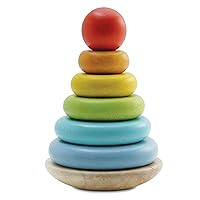 Le Toy Van – Wooden Rainbow Stacker | Girl & Boy 7 Piece Rainbow Wobbling Ring Stacker – Suitable for 18+ Months