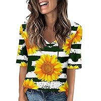 Blouses for Women, Womens V Neck T-Shirts Half Sleeve Tops Printed Casual Tees T-Shirt Blouse Floral Shirt, S, 3XL