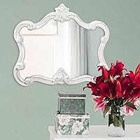 Howard Elliott Veruca Rectangular Ornate Wall Vanity, Glossy White Lacquer, 28 x 32 Inch, Home Decorative Modern Make up Mirrors, Living, Entryway, Hallway or Any Room