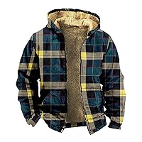 Mens Full Zip Fleece Sweatshirt Flannel Sherpa Lined Shirt Jacket Plaid Cotton Hoodies Coat Big Tall Winter Jackets