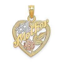 14k Two-tone Gold #1 Mother On Heart with Pink Flower Charm