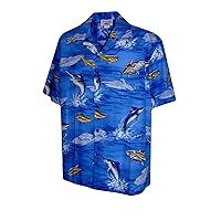 Pacific Legend Mens Deep Water Ocean Fish Shirt in Blue - 2X
