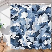 Blue White Camouflage Shower Curtain for Bathroom Decor, Camo Skin 72x72in Bath Curtains, Waterproof Bathroom Curtains with Hooks for Bathtubs