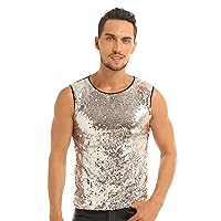 ACSUSS Men's Shiny Sequined Slim Fit Muscle Vest Tank Top Clubwear Stage Costume