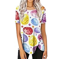 Summer Easter Tunic Women's Tee Short Sleeve Tshirt Casual Tops Round Neck Button 2024 Shirt Printed Trendy Blouse