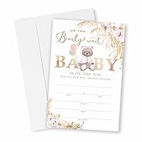 Baby Shower Invitation Cards With Envelopes, Bear Boho Floral Baby Gender Reveal Party Supplies, Gender Neutral Baby Shower Decorations, Invites for Baby Showers and Parties - Pack of 25(YQK-040)