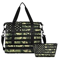 American Flag Green Camo Gym Bag for Women Men Travel Duffel Bag with Shoe Compartment Weekender Bags for Women Girls Carry On Bag Overnight Bag for Women Travel Gym Yoga Men School Sport