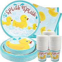 Rubber Duck Birthday Party Supplies (Serves 24) Dinner Plates, Dessert Plates, Cups, Napkins. Bubble Bath Baby Shower Decorations for Kids, Boys, Girls and More. Rubber Duck Birthday Party Decorations