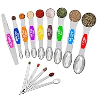 Wildone 14 Piece Stainless Steel measuring spoons Set, Including 8 Double Sided Magnetic, 1 Leveler and 5 Mini, for Dry and Liquid Ingredients, Fits in Spice Jar