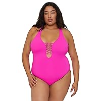 Women's Color Code Plus Size One Piece Swimsuit, Plunge Neck, Bathing Suits