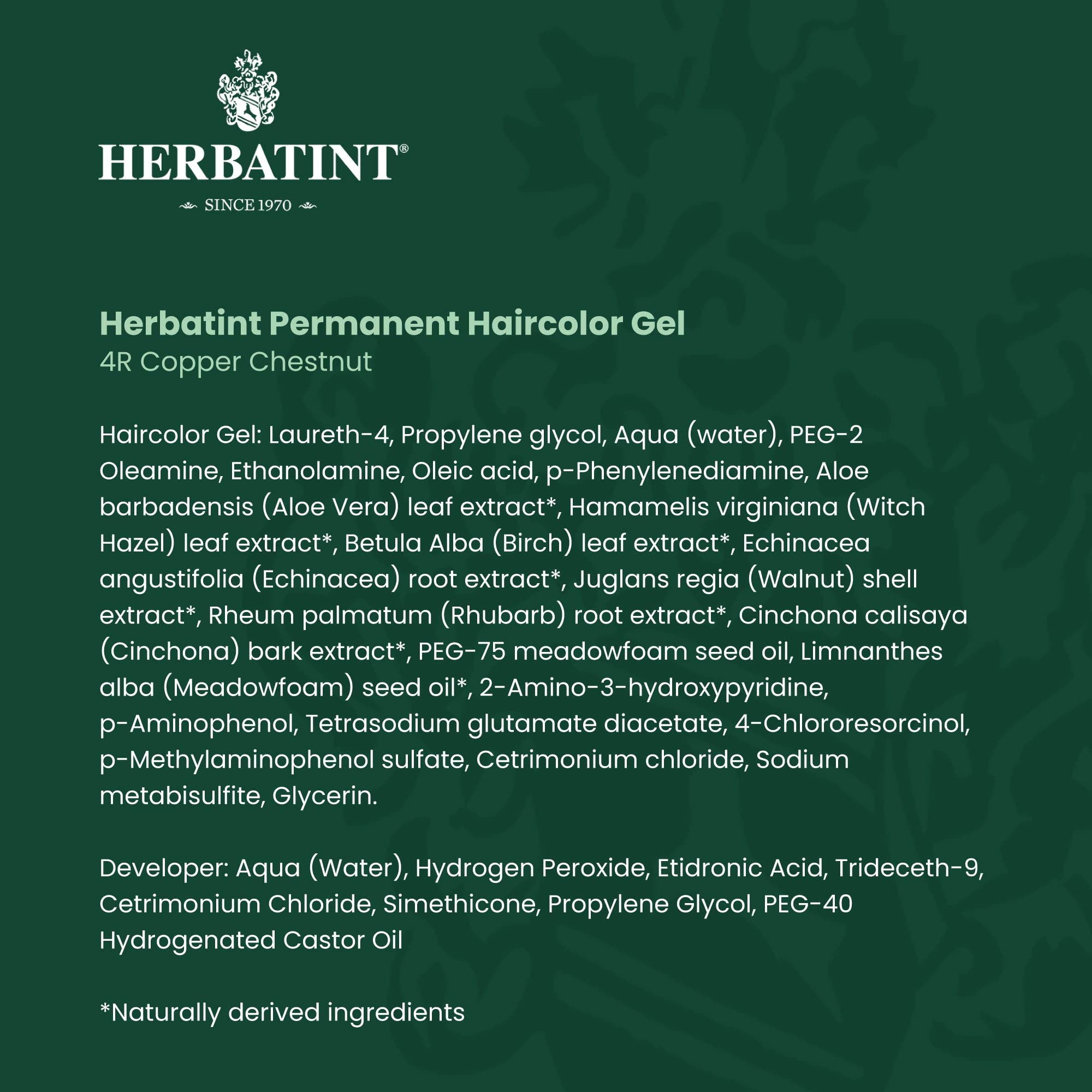 Herbatint Permanent Haircolor Gel, 4R Copper Chestnut, Alcohol Free, Vegan, 100% Grey Coverage - 4.56 oz