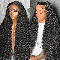 30 Inch Full Lace 13x6 Water Wave Lace Front Wigs Human Hair for Women 250% Density Deep Wave HD Transparent Curly Lace Frontal Wet and Wavy Human Hair Wigs Pre Plucked With Baby Hair Natural Color