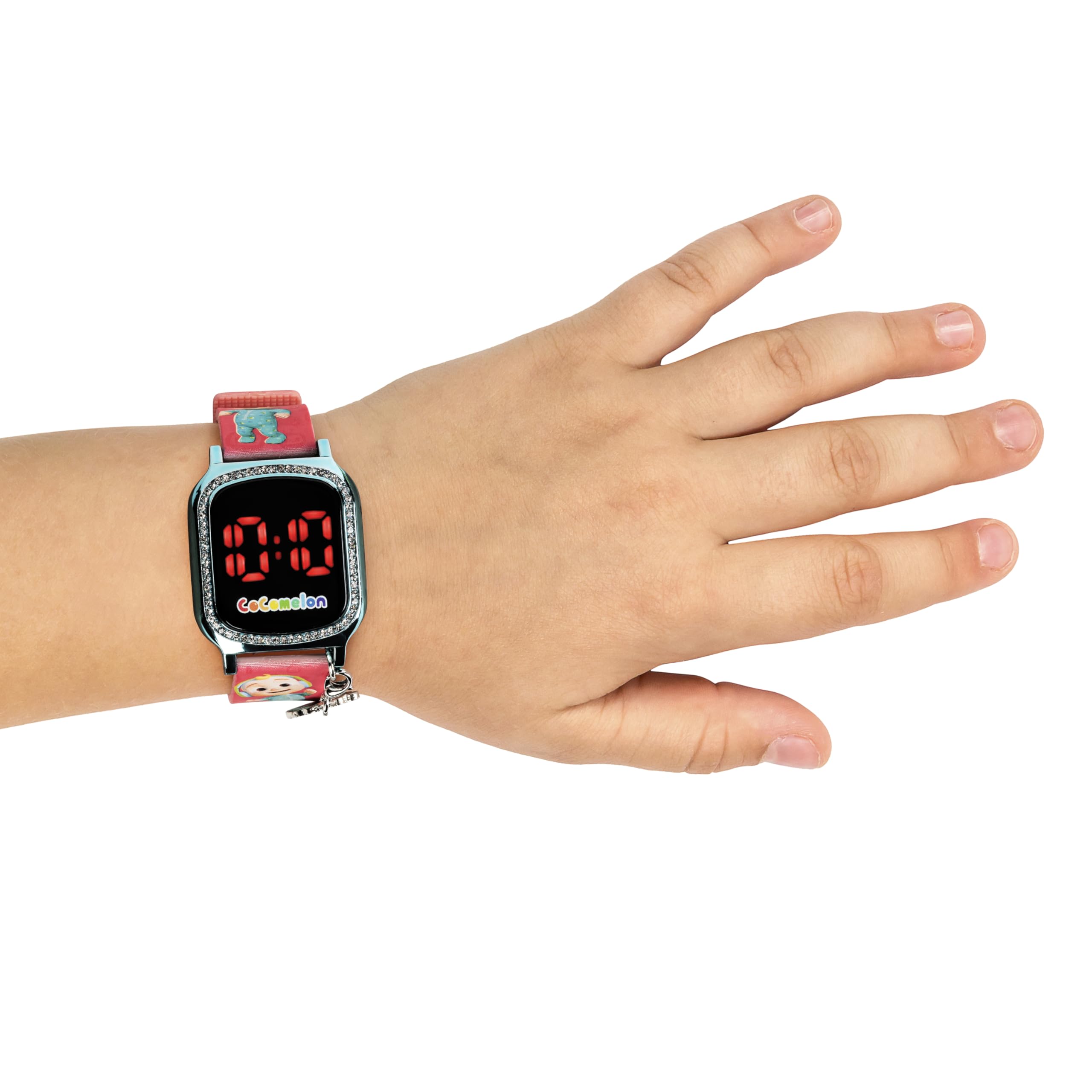Accutime CoComelon JJ Toddler Baby Boys, Baby Girls Children Red Digital Quartz LED Wrist Watch with Red JJ Strap and Hanging CoComelon Charm (Model:CCM4009AZ)