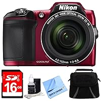 Nikon COOLPIX L840 16MP 38x Opt Zoom Digital Camera 16GB Accessory Bundle - Red - Includes Camera, 16GB SDHC High Speed Memory Card, Compact Deluxe Gadget Bag, Cleaning Kit and Cleaning Cloth
