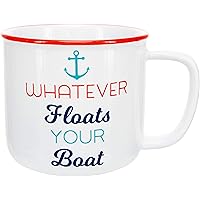Pavilion Gift Company Whatever Floats Your Boat 17 Oz Stoneware Lake Or Beach Coffee Cup Mug, White