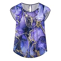 Tops for Women Peplum Tops for Women 2024 Summer Casual Fashion Print Bohemian Loose Fit with Short Sleeve Round Neck Shirts Purple XX-Large