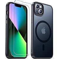 Temdan Magnetic for iPhone 13 Case,[Compatible with MagSafe][Military Drop Protection] 2 Pcs[Glass Screen Protector] Slim Protective Translucent Matte Case for iPhone 13(6.1