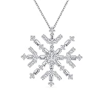 Bling Jewelry Winter Holiday Party Christmas Dangle Snowflake Pendant Necklace for Women Teen Plated .925 Sterling Silver