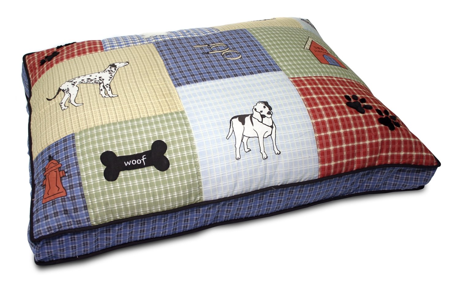 Petmate Quilted Applique Dog Bed, Classic Dog Motif, Large Grand, 27" x 36", Multicolored- Designs May Vary
