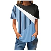 Womens Trendy T-Shirt Loose Fit Casual Summer Tee Shirt Striped Print Short Sleeve Blouses Sexy Casual Tunic Tops