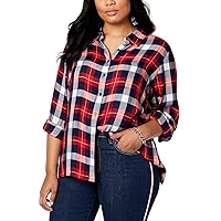 Tommy Hilfiger Womens Plaid Button Up Shirt