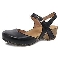 Dansko Tiffani Wedge Sandal for Women - Cushioned, Contoured Footbed for All-Day Comfort and Support - Hook & Loop Strap with Buckle Detail - Lightweight Rubber Outsole
