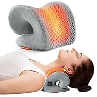 Heated Neck Stretcher with Digital Display 6 Heat Levels, Heated Cervical Traction Device with Large Graphene Heating Pad, e-Shape Neck and Shoulder Relaxer for Muscle Tension (Grey-02)