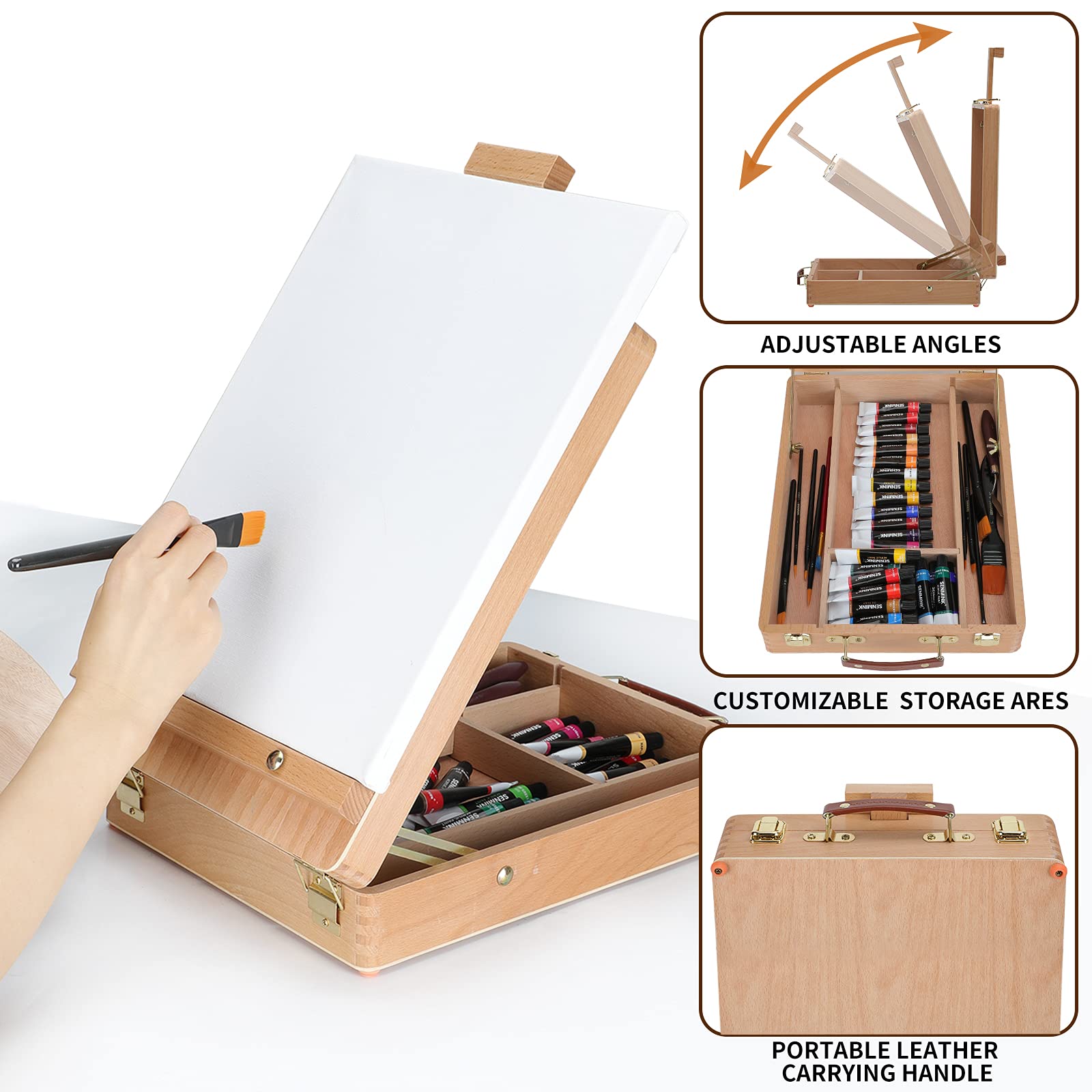 69 Pcs Artists Painting Set with Wood Box Easel，48×12ML Acrylic Painting Set, Canvas 9x12 inches, Wood Palette, Palette Knife Art Supplies, Paint Set for Adults Beginners