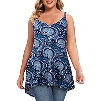 MONNURO Plus Size Camisole V Neck Button Cami Tank Tops Women's Sleeveless T-Shirt Tunics