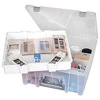 AB Designs 6899ABD Super Satchel Double Deep with Lift-Out Tray and Removable Dividers, Stackable Home Storage Organization Container, Clear with Sliver Latches and Handle
