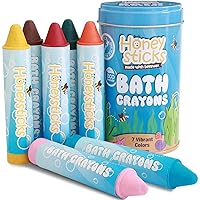 Honeysticks Jumbo Bath Crayons for Toddlers & Kids (7 Pk) - Handmade with Natural Beeswax for Non Toxic Bathtub Fun - Fragrance Free, Non-Irritating Bath Toys - Washable Bright Colors - Eco Friendly