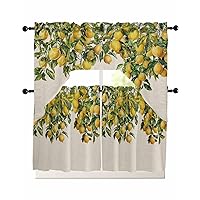 Lemon Fruit Kitchen Curtains Swag Valance and Tier Curtains Set 36 Inch Length, Rod Pocket Drape Panels Pair Swag Curtains for Bathroom/Cafe/Window Spring Summer Tropical Botanical Green