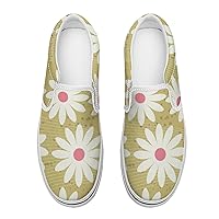 White Flowers and Leaves Women's Slip on Canvas Non Slip Shoes for Women Skate Sneakers (Slip-On)