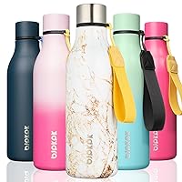 Insulated Water Bottles, 18oz Stainless Steel Metal Water Bottle with Strap, BPA Free Leak Proof Thermos, Mugs, Flasks, Reusable Water Bottle for Sports & Travel, Marble-Amber