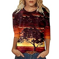Y2K Tops Grunge Oversized Women Daily Three Quarter Sleeve Casual Round Neck Full Print Loose Long Sleeve T Sh