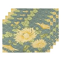 Chrysanthemum Placemats Set of 4, Double Sided Place Mats Heat-Resistant Washable Placemat for Home Kitchen Dining Party(Yellow Flower)