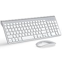 TopMate Wireless Keyboard and Mouse Ultra Slim Combo, 2.4G Silent Compact USB Mouse and Scissor Switch Keyboard Set with Cover, 2 AA and 2 AAA Batteries, for PC/Laptop/Windows/Mac - Silver White
