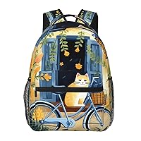 Flower Bicycle Cat Print Backpack Large Travel Backpack Laptop Bag For Women and Men Casual Daypack