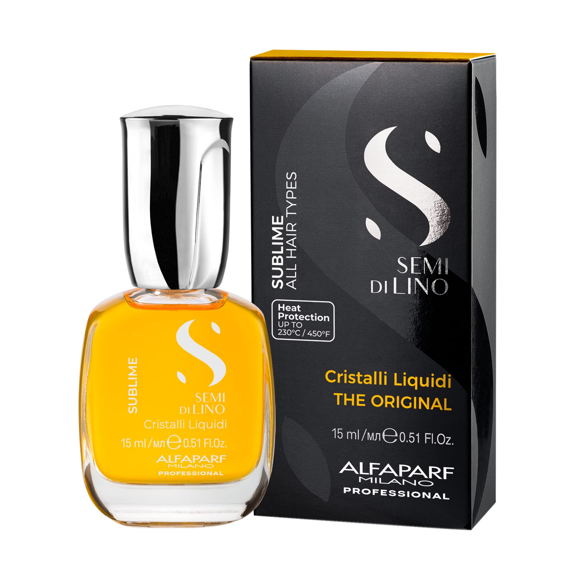 Alfaparf Milano Semi di Lino Sublime Cristalli Liquidi Hair Oil with Thermal Protection - Superior Hair Finishing Smoothing Serum Treatment - Brilliant Shine - Vegan Formula - 0.51 fl. oz.