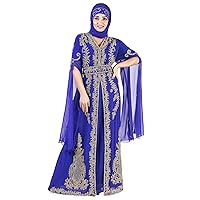 Women Moroccan Dubai Kaftan Long Maxi Slit Sleeve Party Wedding Islamic Abaya Plus Size Gown Dress with Hijab (6X-Large, Royal Blue)