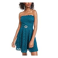 Womens Teal Belted Sleeveless Strapless Short Party Fit + Flare Dress Juniors 11