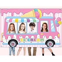 Ice Cream Truck Backdrop Party Decoration Pink Ice Cream Photo Prop Background Party Supplies Sweet Dessert Photography Banner for Girl Baby Shower Birthday Party Favor Dessert Cart Booth Props