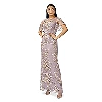 Adrianna Papell Women's Floral Embroidery Gown, Taupe/Gold, 10