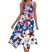 Women's Sleeveless Strap Beach Sun Dresses 4th of July Patriotic Long Dress 2066 Summer Casual Boho Dress